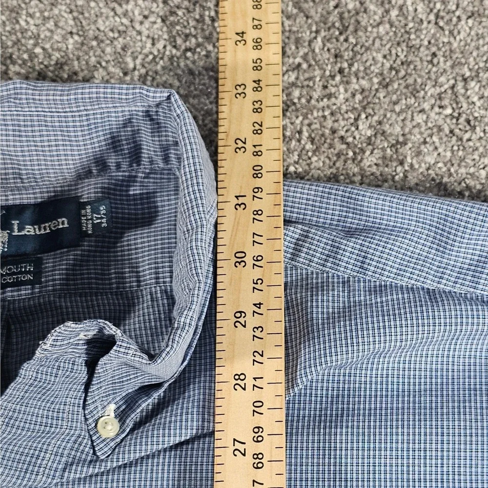 Ralph Lauren Button Down Shirt Mens 17 34/35 Blue Yarmouth Micro Check Cotton - Picture 5 of 10